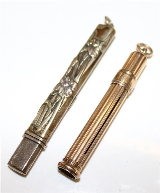 9ct gold propelling pencil and silver cedar holder